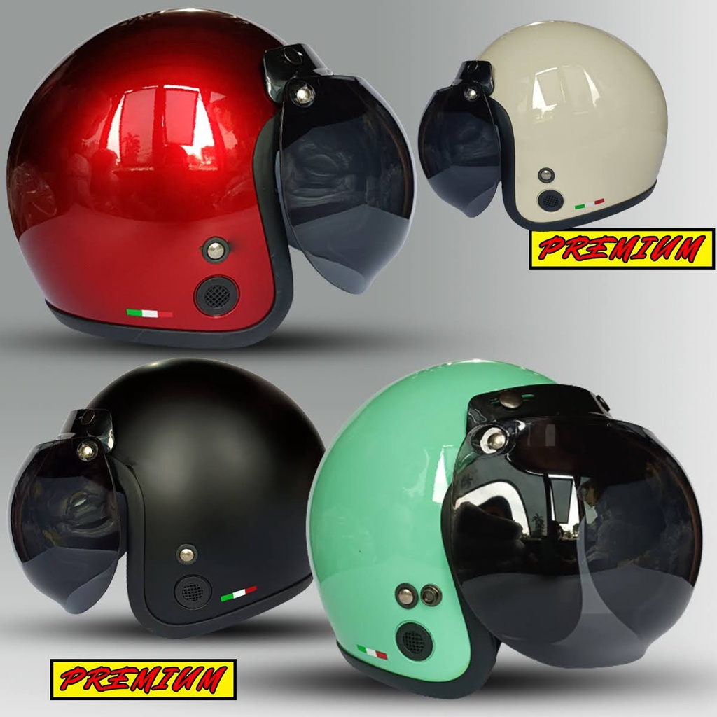 Helm Motor Bogo Retro Half Face Polos Kualitas Premium Kaca Datar Bogo Kaca Cembung Untuk Helm Pria Dan Wanita Dewasa COD