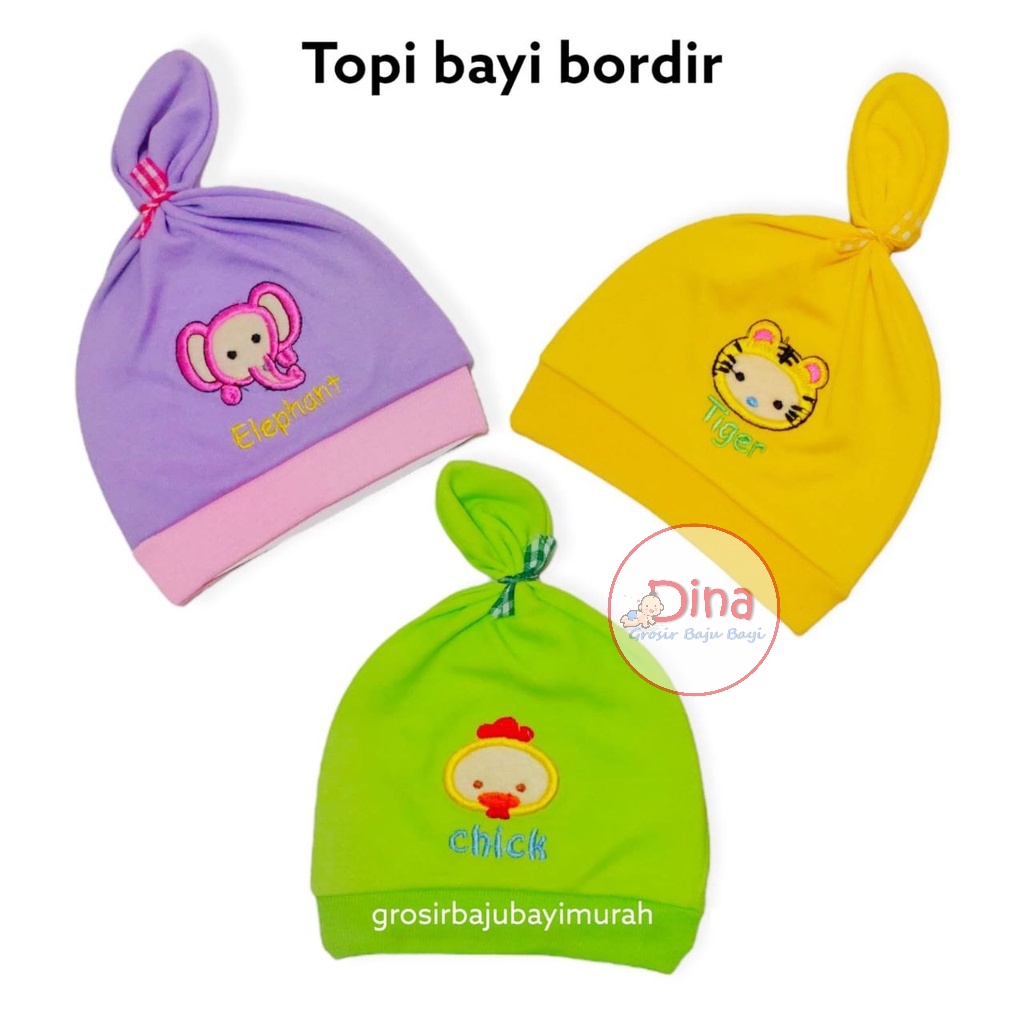 topi bayi BORDIR KUNCUNG perlengkapan bayi baru lahir