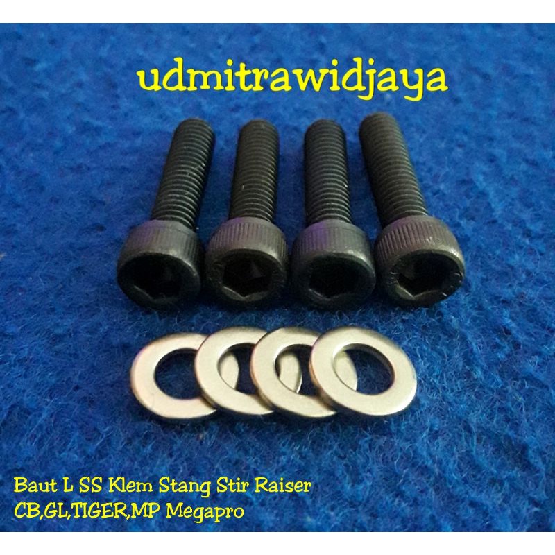 Baut L stainles stell SS Klem Stang Stir Raiser  CB,GL,TIGER,MP Megapro 1set 4pcs termurah baut antikarat baut stang setir raiser Gl 100 honda CB tiger megapero