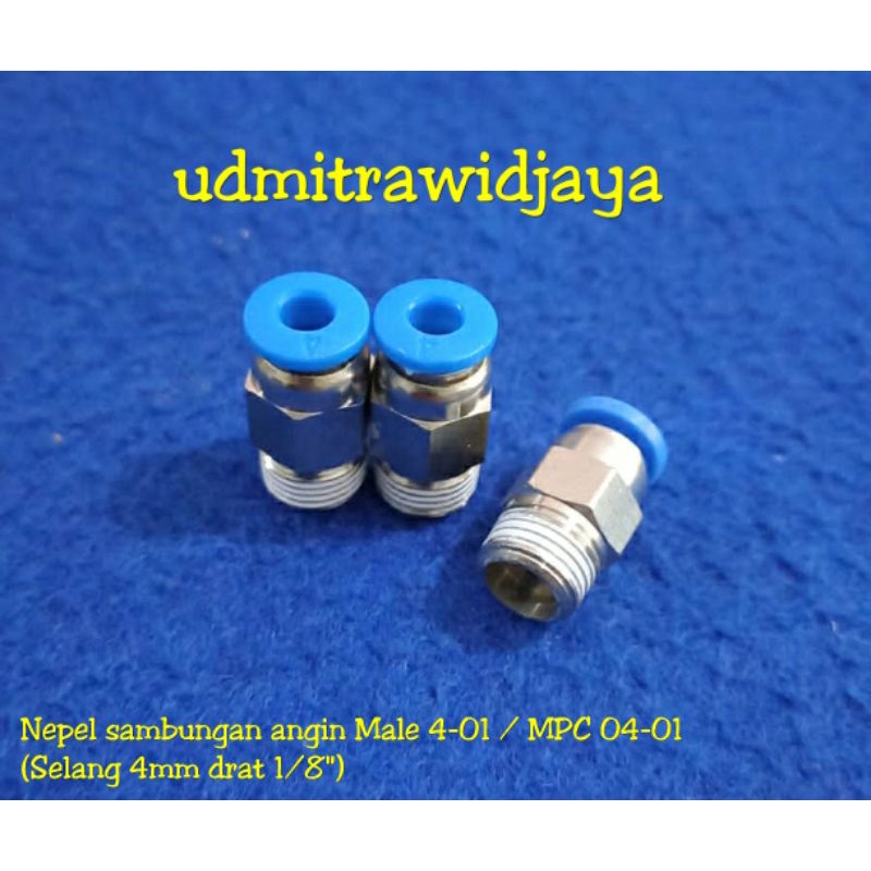 Nepel sambungan selang angin MPC 4-01 / fitting pneumatic male 4mm drat 1/8 inc SPC 04-01 murah FITTING LURUS MALE PNEUMATIC SELANG 4MM DRAT 1/8&quot; kunci 10mm 10an