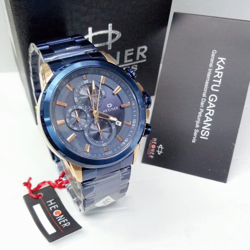 Jam tangan Hegner 5011 Tali Rantai Blue Original Pria