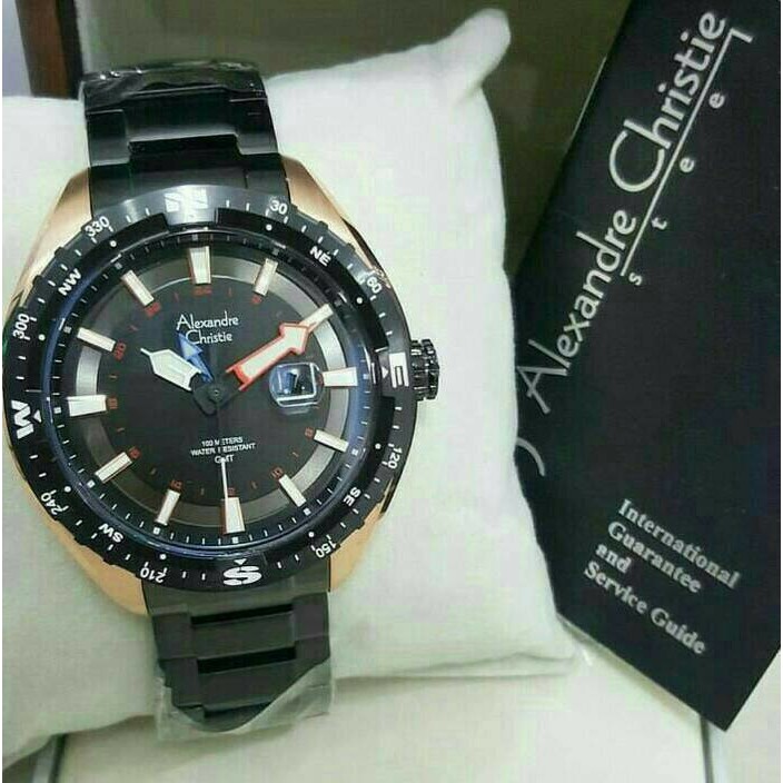 jam tangan pria alexandre christie AC 6436MD  HITAM ROSEGOLD