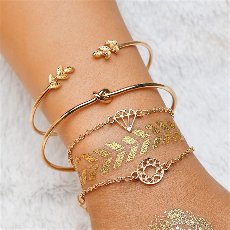 Gelang Bangle Desain Daun Geometris Gaya Bohemian Untuk Pria Dan Wanita