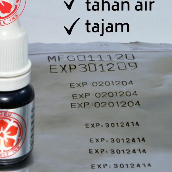 

✬ Tinta stempel permanen expired date - kode produksi ke plastik kemasan, foil bag, sticker | Nobu Ink ➷