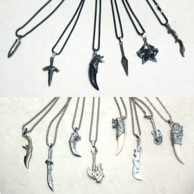 Kalung pria tengkorak punk style men necklace rantai hitam silver