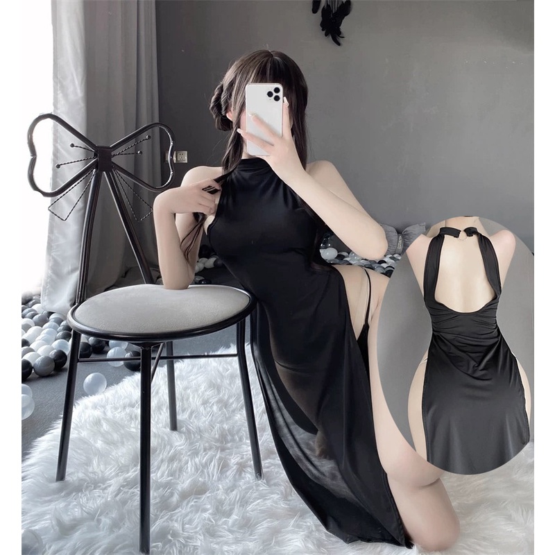 Set Lingerie Sexy Cosplay Gaun Malam Belah Samping 3A251