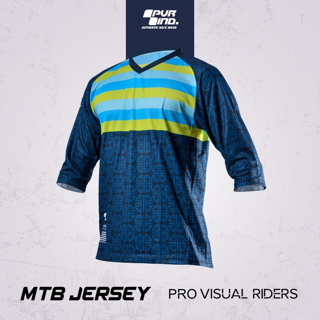 Jersey 3 4 PVR 09 BIRU HIJAU - Jerseys MTB Pro Visual Riders  - Jersey Sepeda adem - Jersey Downhill