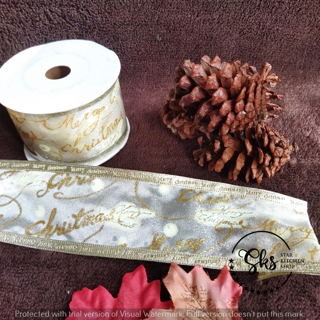 

Pita Dekorasi Natal Motif Merry Christmas -Gold 7cm