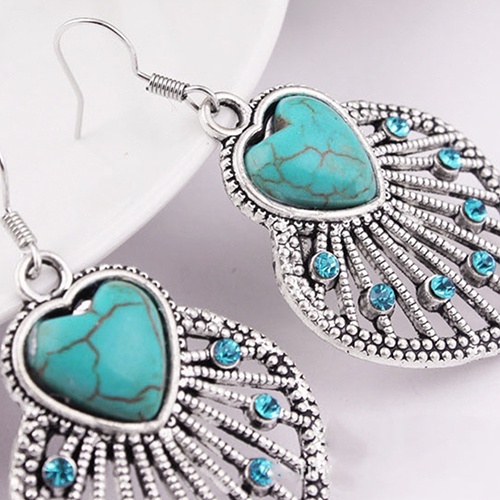 Hu Hu Hu Hu Hu Alat Bantu Pasang Kacamata♡ Anting Kait Gantung Desain Daun Hollow Hias Turquoise Gaya Bohemian Untuk Wanita