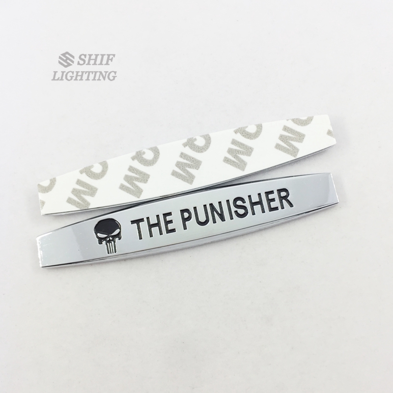 2Pcs Stiker Emblem Motif Tengkorak The Punisher Bahan Metal untuk Dekorasi Mobil