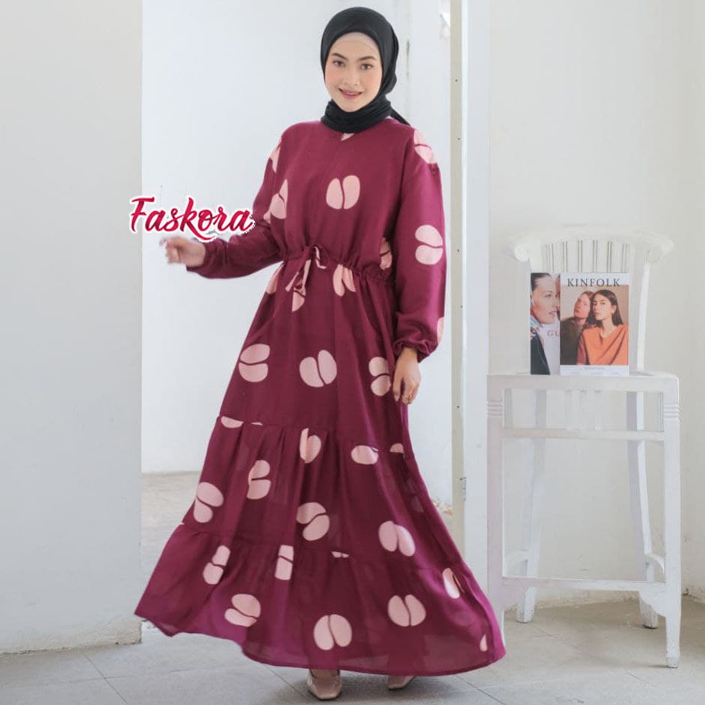 Gamis Busui Friendly Rayon Jumbo Kekinian Murah Terbaru Ld 120 Motif Kopi Polkadot