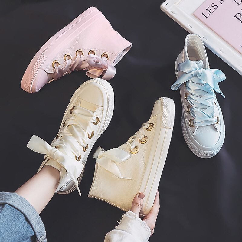 IDEALIFESHOES Sneaker cewek Sepatu Wanita Kanvas Pita Santin Hightop Import Casul Shoes Casual Korea Style Kekinian PITA