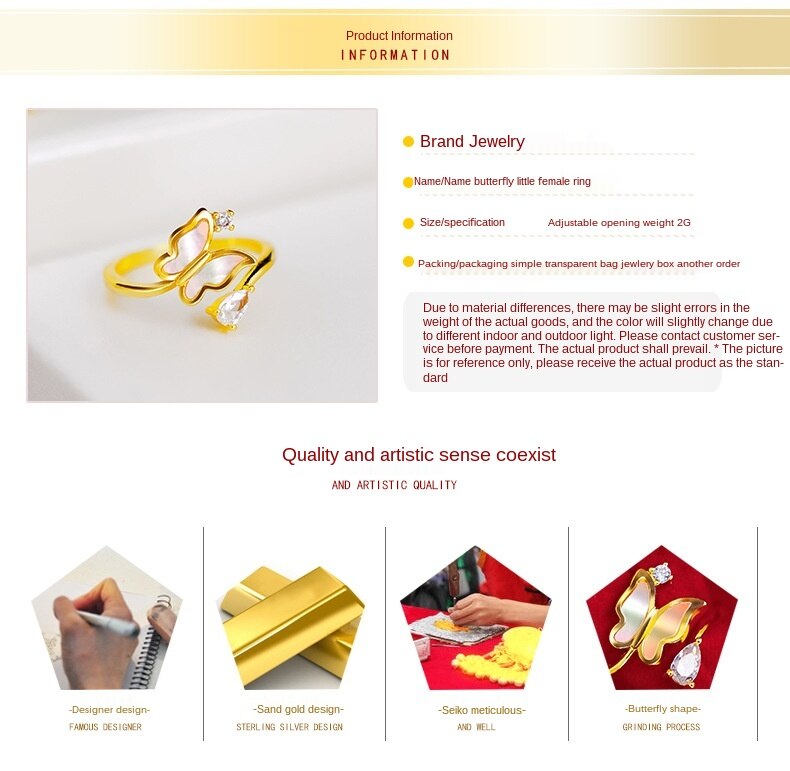 Cincin Lapis Emas Asli Kadar 375 Model Terbuka Desain Kupu-Kupu Gaya Korea Untuk Wanita Butterfly