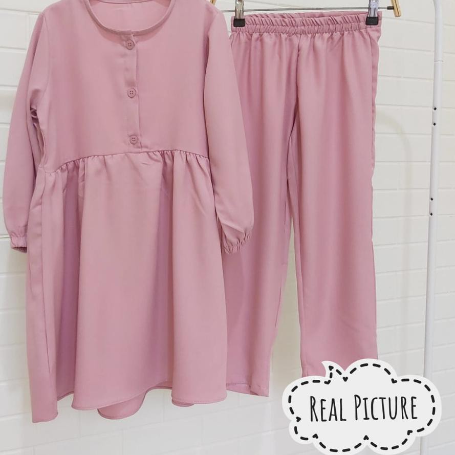 [Termurah] Baju Setelan Tunik + Celana Anak Perempuan Usia 8 - 9 Tahun Set Azuma ...