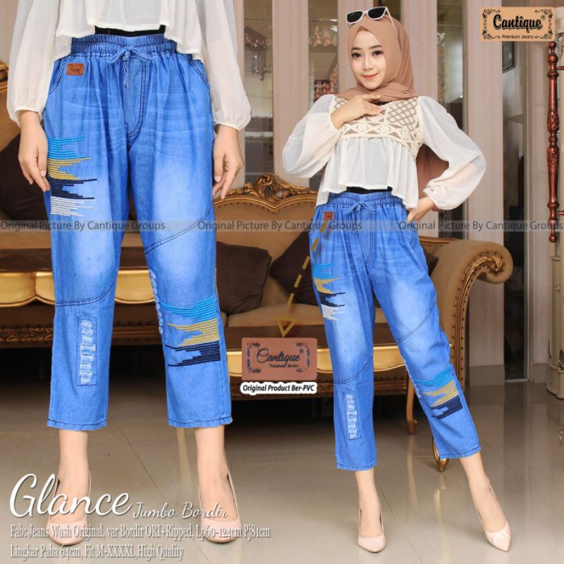 Celana baggy jeans wanita / Glance jumbo bordir by cantique / celana baggy jumbo premium