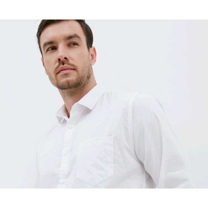 M231 KEMEJA PRIA BASIC POLOS PANJANG PUTIH KEREN