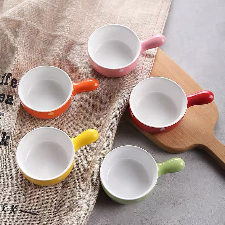 MANGKOK MINI KERAMIK IMPOR MOTIF POLKADOT/MANGKOK SAUS/TEMPAT SAJI SAUS