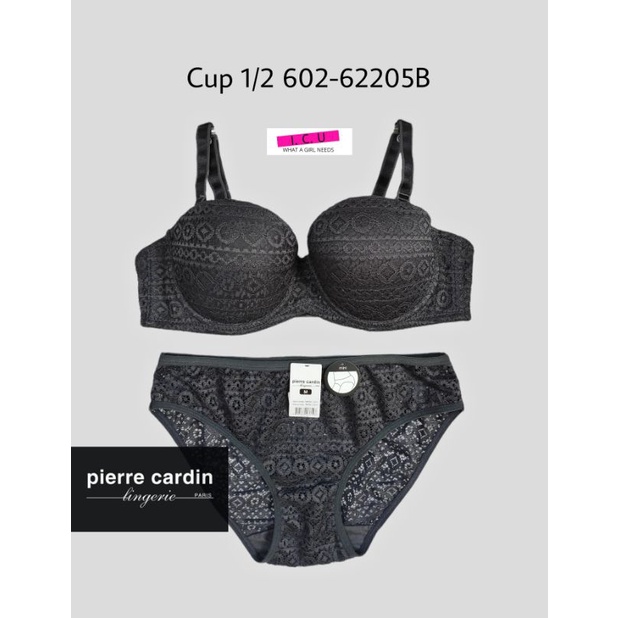 One Set Bra Panty Lace Pakaian Dalam Renda Wanita Original Pierre Cardin Dark Grey Size 34B