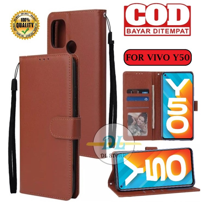 CASE VIVO Y50(2020) FLIP LEATHER CASE PREMIUM-FLIP WALLET CASE KULIT UNTUK VIVO Y50 CASING DOMPET-FL