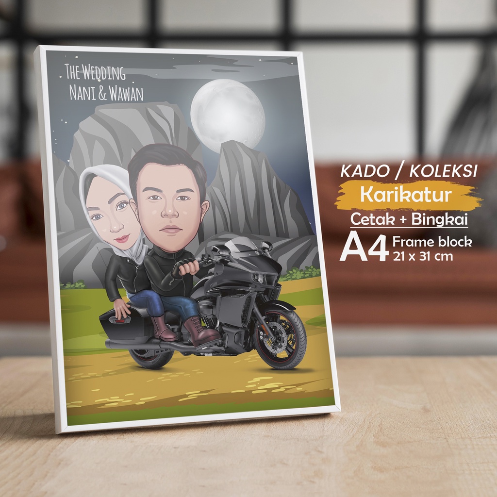 KARIKATUR Wajah Lukisan Foto Selfi Custom Foto Cetak Bingkai | Kado Pernikahan Wisuda Wedding Pacar 