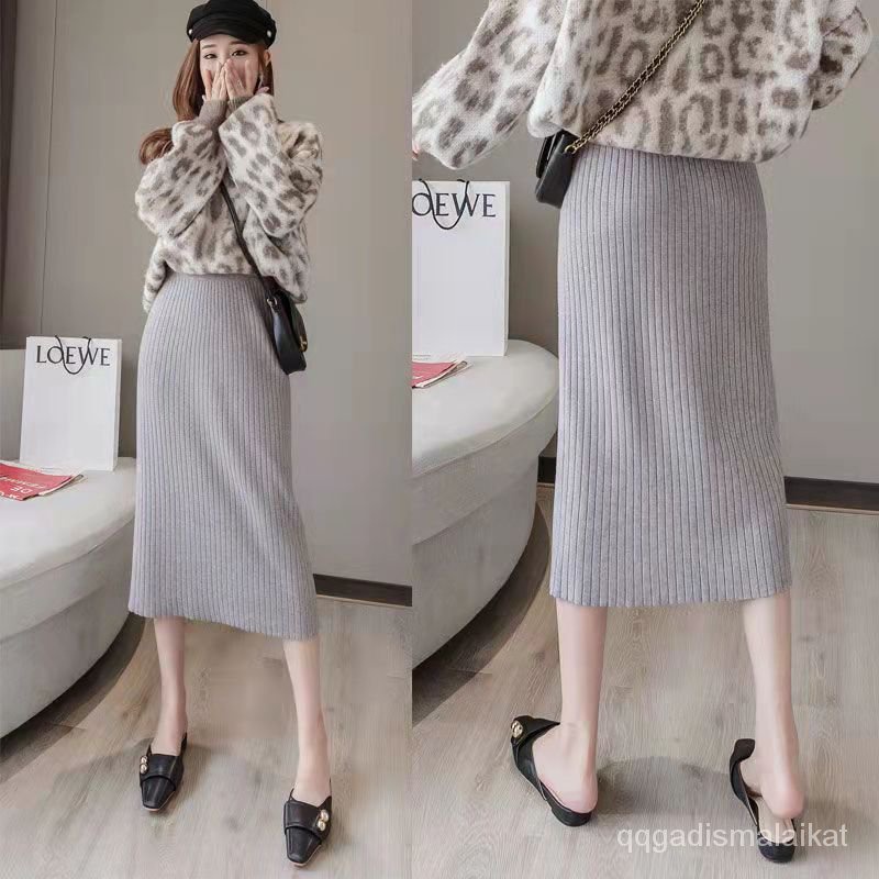 Rok Hitam Rok Rajutan Rok Lengan Dibungkus Lurus Rok Panjang Wanita rok skirt rok knit rajut premium