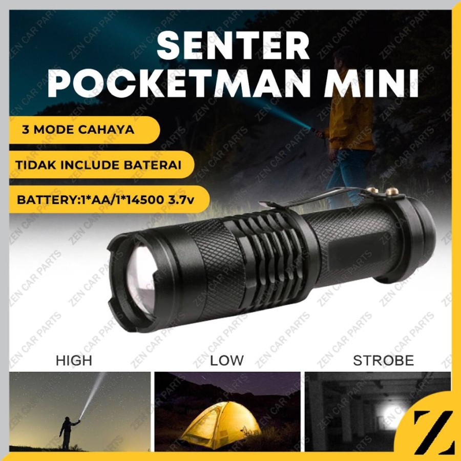 【COD】 Senter Pocketman Zoom Swat Mini 2000 Lumens LED Anti Air` Waterproof SWAT Police Flashlight AA