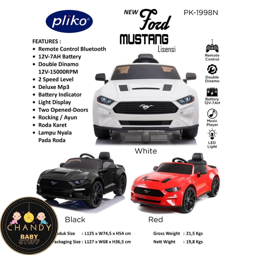 MOBIL AKI MAINAN ANAK NEW FORD MUSTANG LISENSI PLIKO PK-1998N