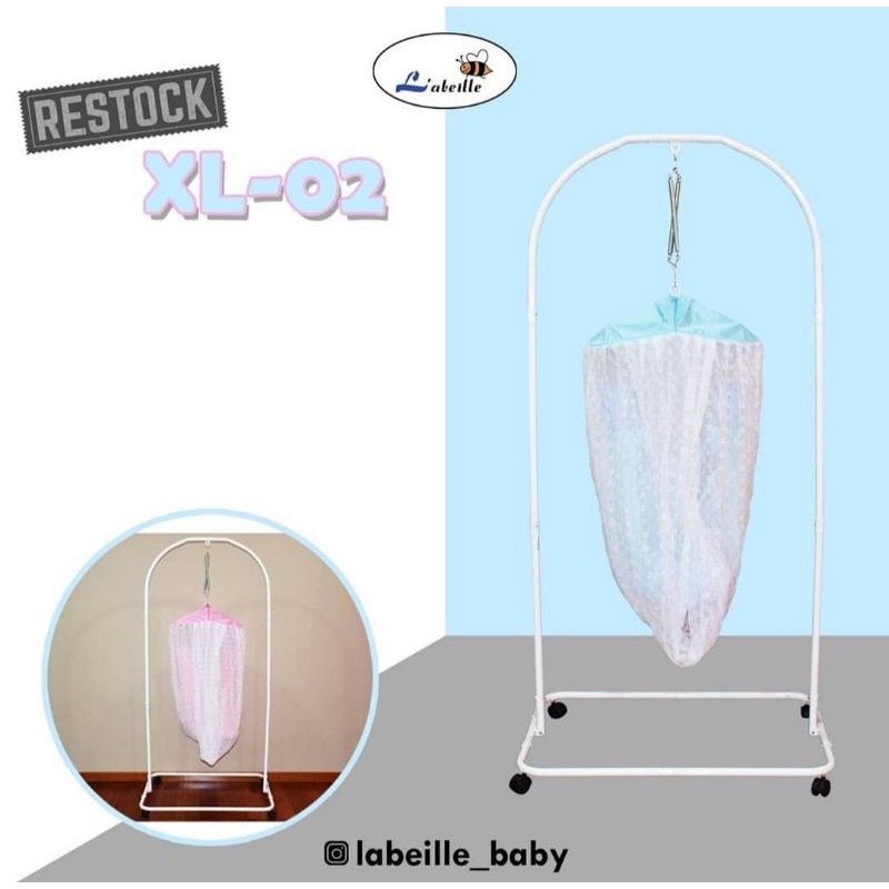 Tiang Ayunan Per Bayi Bahan Besi ( 1 Set Dengan Kain, kelambu dan Per )