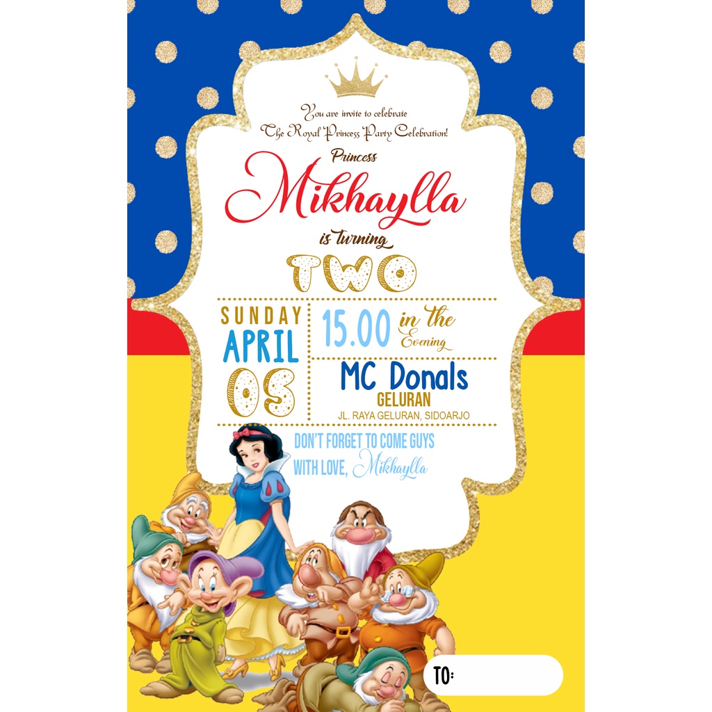 Kartu Undangan Ulang Tahun Tema Snow White | Undangan Ulang Tahun Anak | Undangan Custom Foto