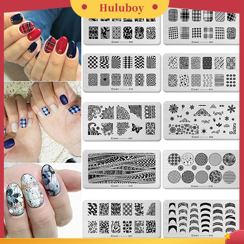 Huluboy Huluboy♡ Plat Stempel / Cap Kuku Motif Print Untuk DIY Manicure