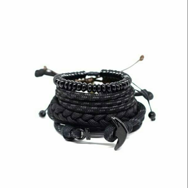 Gelang Pria Tali Prusik Jangkar Satu Paket Warna Hitam FL005 Adjustable Bracelet