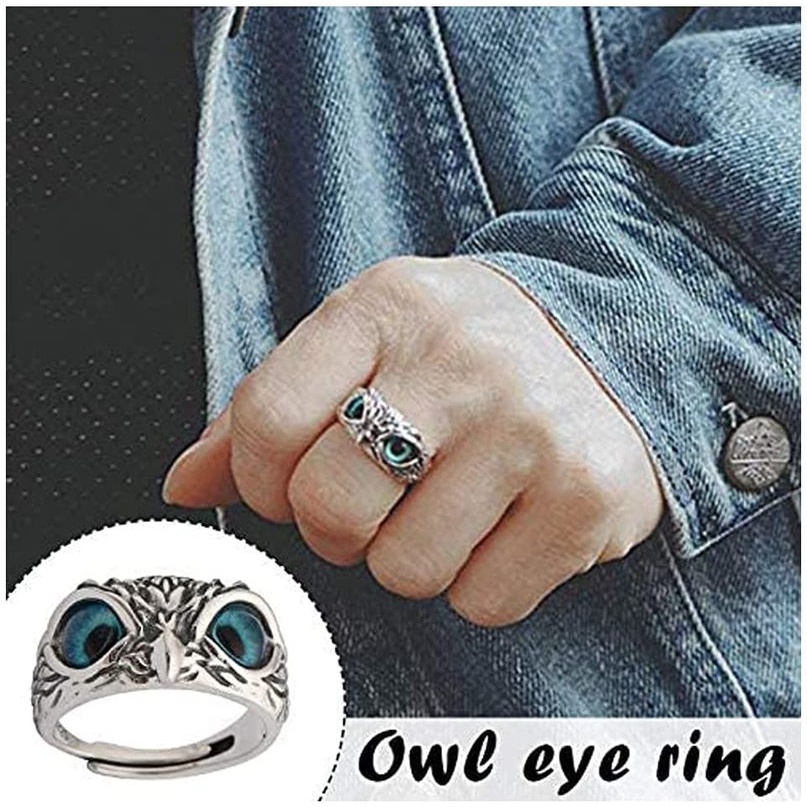 Cincin Model Terbuka Dapat Disesuaikan Bentuk Burung Hantu Bahan Logam Gaya Vintage Retro Untuk Pria Dan Wanita