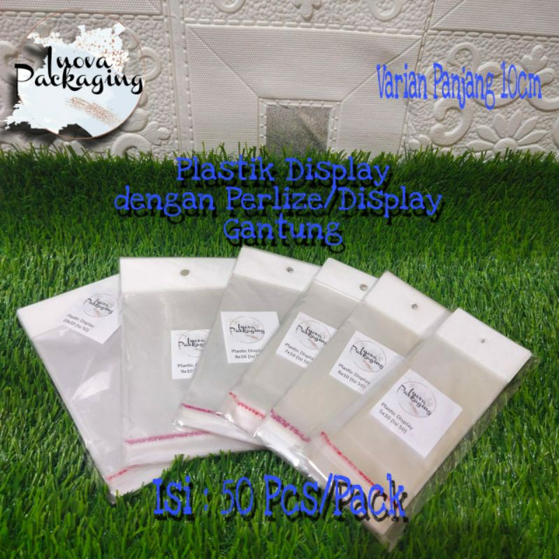 

PLASTIK DISPLAY Panjang 10 cm / PLASTIK OPP SEAL LUBANG Isi 50 LEMBAR