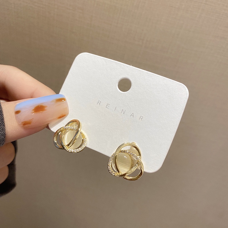 Anting Stud S925 Silver Needle Opal Gaya Korea Retro Untuk Wanita