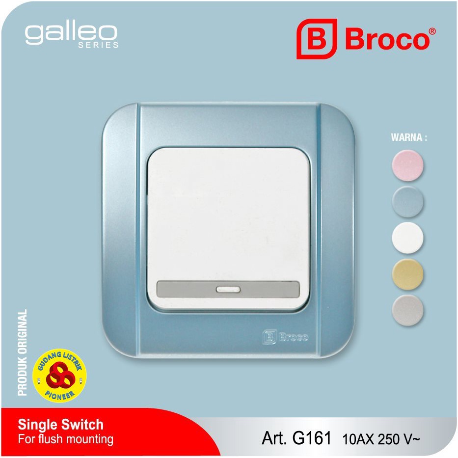 Broco Saklar Engkel 1G Biru Galleo G161-54S Blue Tunggal 1 Gang 1 Way