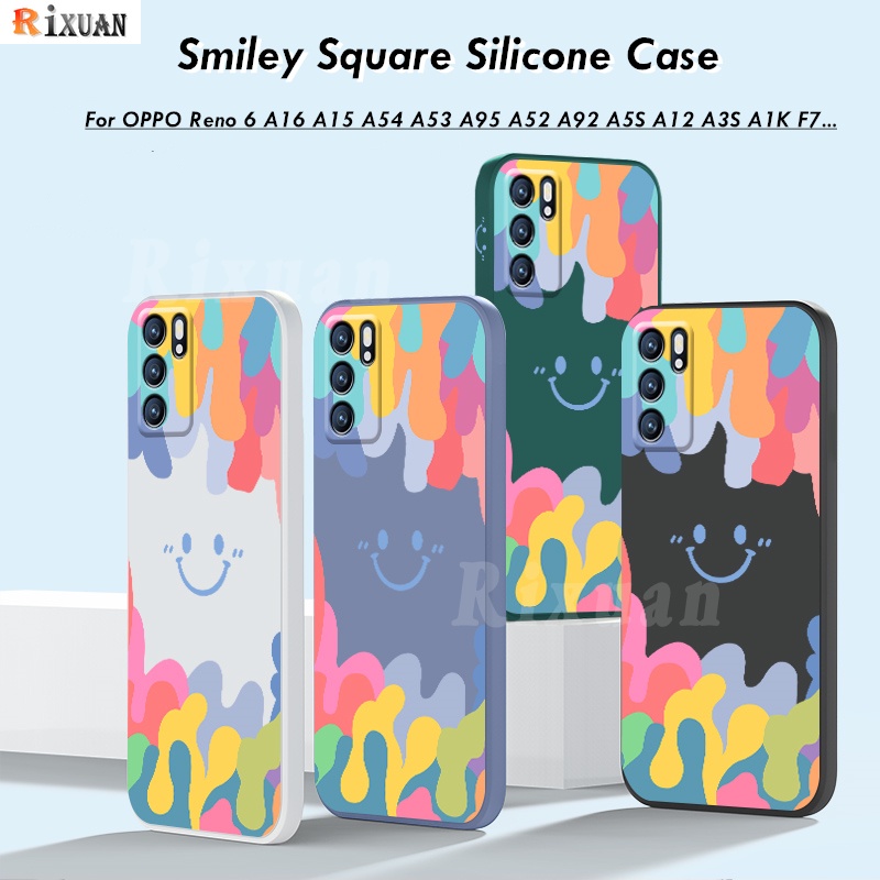 Casing OPPO A16 A15 A15S A53 2020 A33 A54 A5S A12 A92 A5 2020 A31 A3S A37 A37F A59 F1S A1K A11K F11 F9 F7 OPPO Reno 6 Reno 6Z Reno2F Reno 5F Reno 4F Gradient Ice Cream Color Smiley Square Silicone Soft Phone Case Rixuan