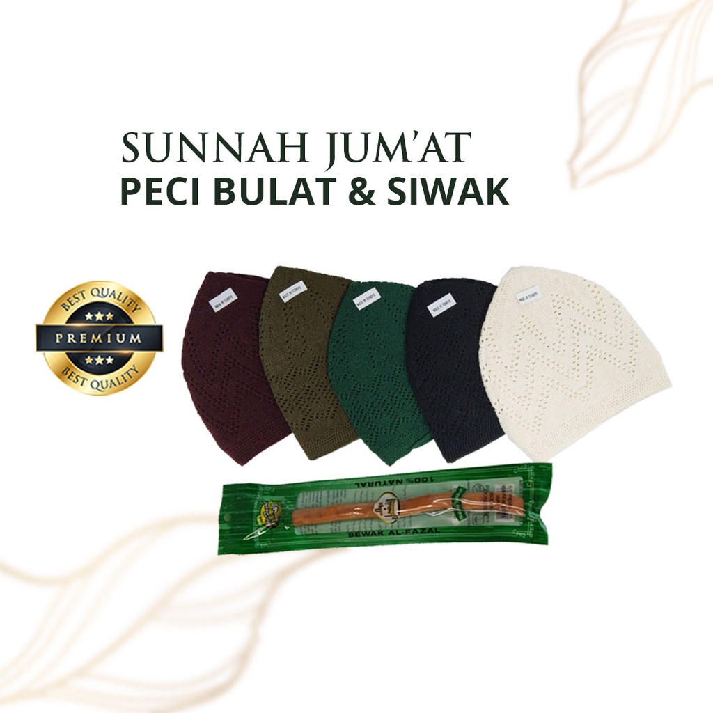 Paket Ibadah Jumat Sunnah Hari Jum'at Siwak Bermiswak Peci Mercan Hadiah Murah Umroh Laki laki Peci Rajut Anak siwak asli