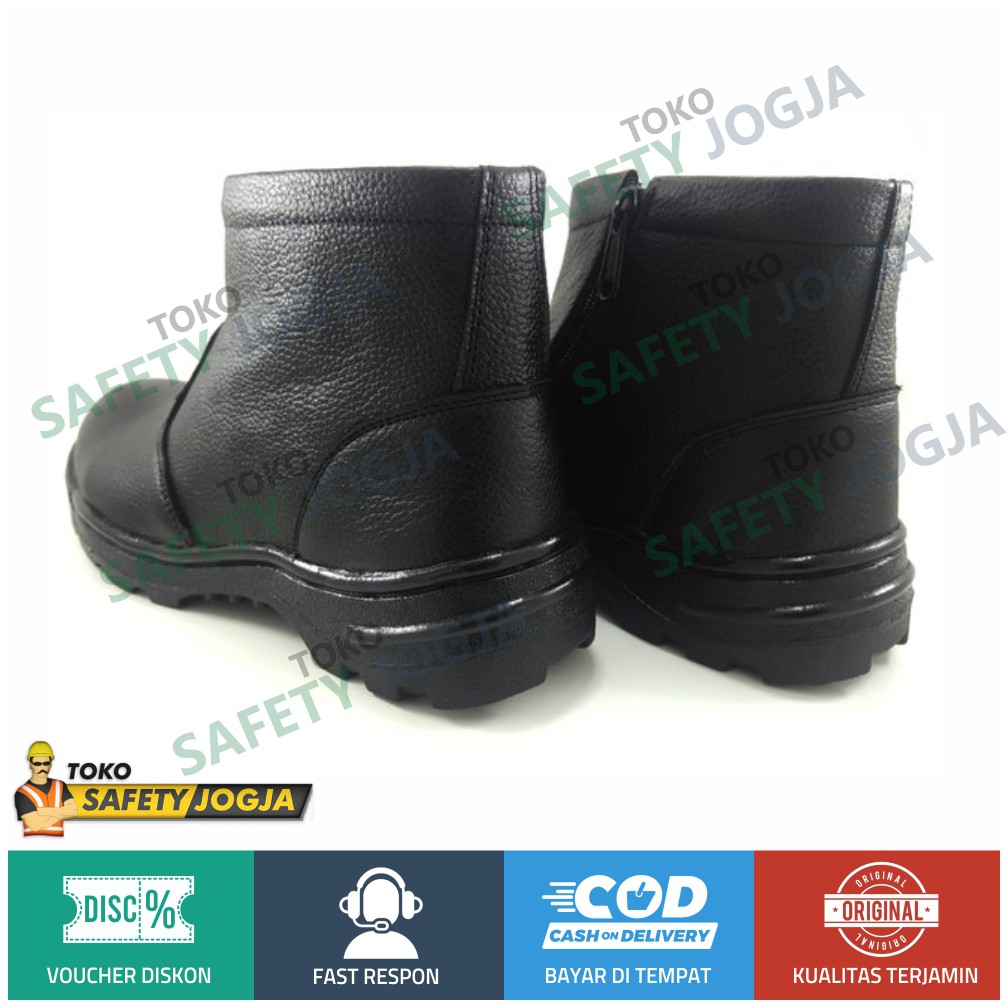 Sepatu Resleting Samping Safety Ujung besi Karet Samping Kulit Asli