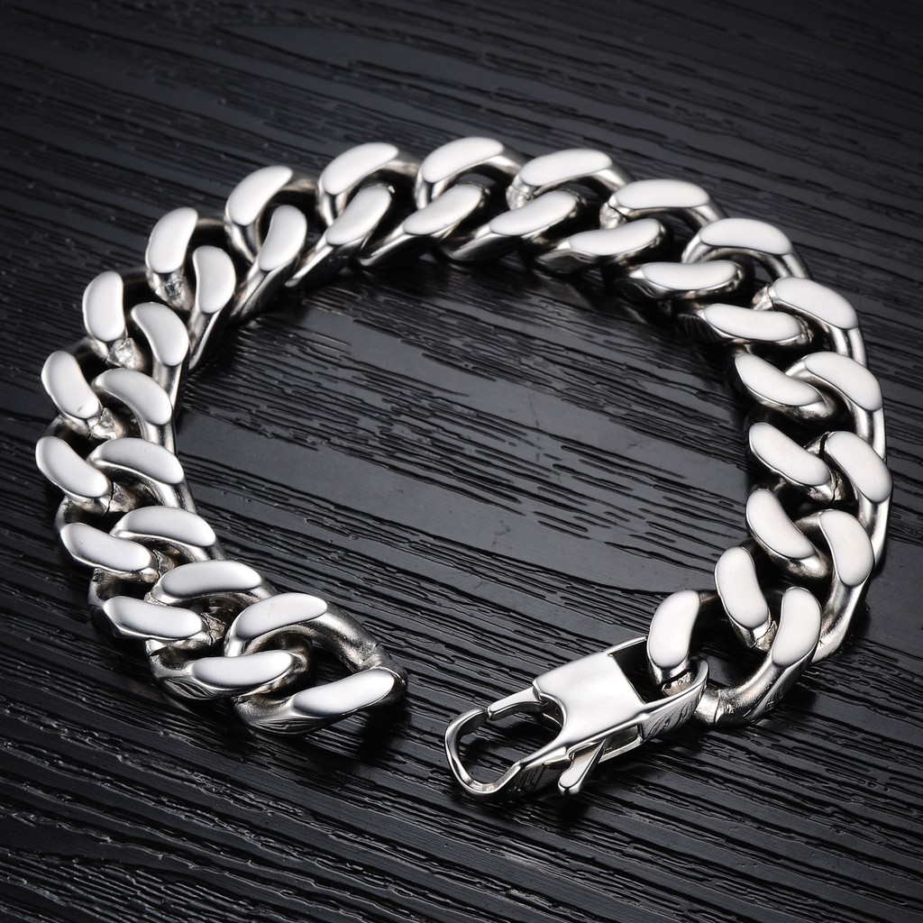 Gelang Cowok Stainless Steel Titanium Anti Karat Warna Silver 10mm 12 mm GP006