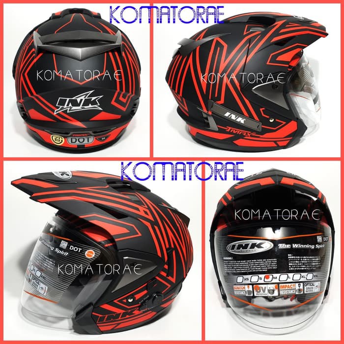 HELM INK T MAX / TMAX #1 BLACK MATT RED FLUO DOUBLE VISOR HALF FACE