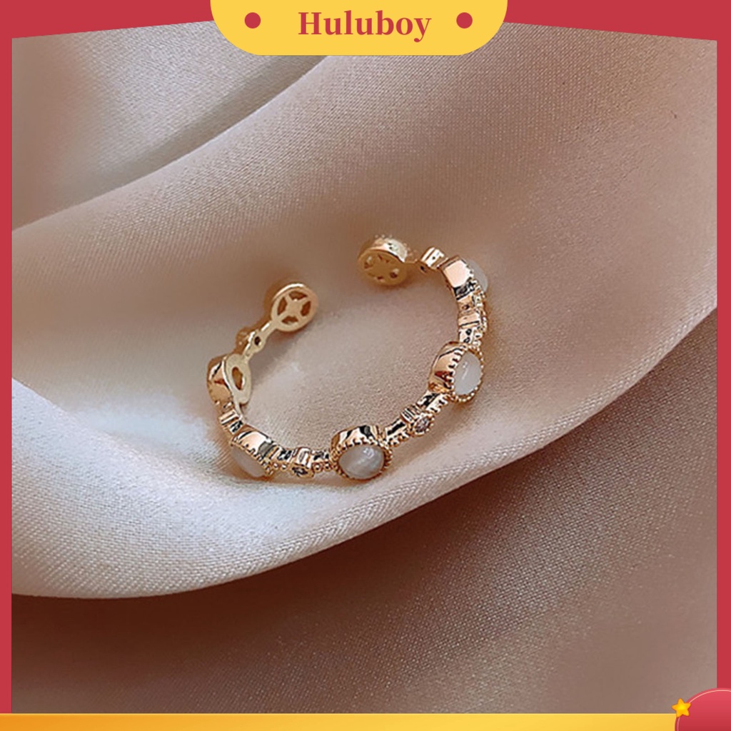 Hu Hu Hu Hu Hu Alat Bantu Pasang Kacamata♡ Cincin Model Terbuka Bahan Tembaga Hias Opal Adjustable Untuk Wanita