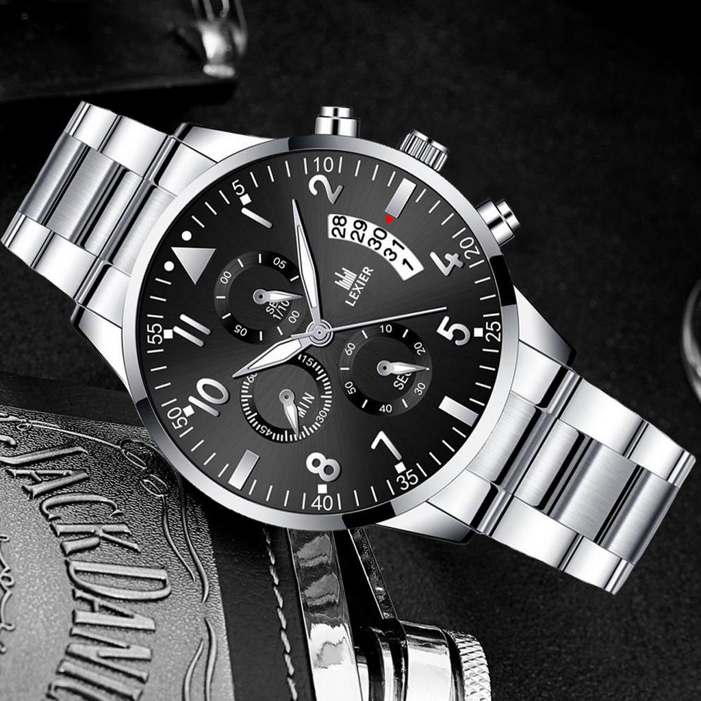 HARGA TERMURAH✅ Jam Tangan Pria Asli Analog Premium Original Lexier Mode Kelas Bisnis Kasual New Model Terbaru Fashion Impor Tahan Air Kalender Date Luminious Bercahaya Stainless Steel Anti Karat Aksesoris Arloji Men Watches Angka Cowok Keren -J32