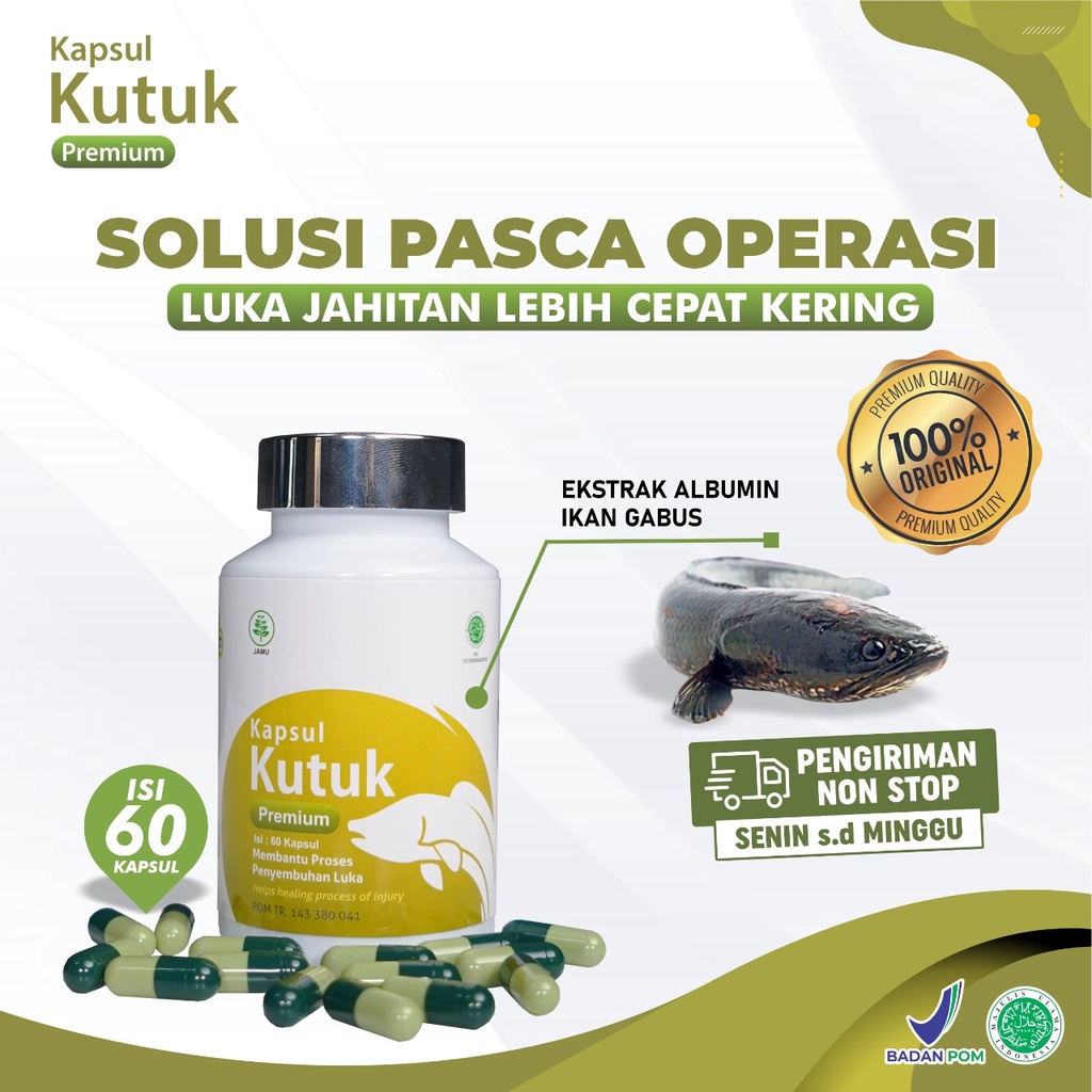 Kapsul Kutuk || Kutuk 5x Lebih Cepat Keringkan Luka Bekas Operasi Sesar 100% Asli – Ekstrak Ikan Gabus Albumin Perbaiki Jaringan Sel Tubuh Percepat Proses Penyembuhan Luka Isi 60 Kapsul 500mg