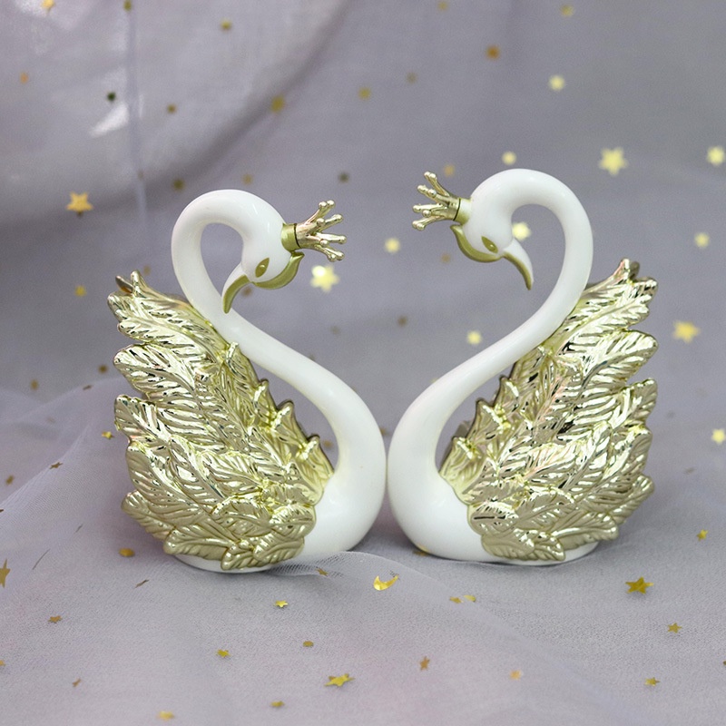 Sepasang Angsa Swan Pajangan Flaminggo Hiasan Wedding Gold Silver Decorasi Ruangan