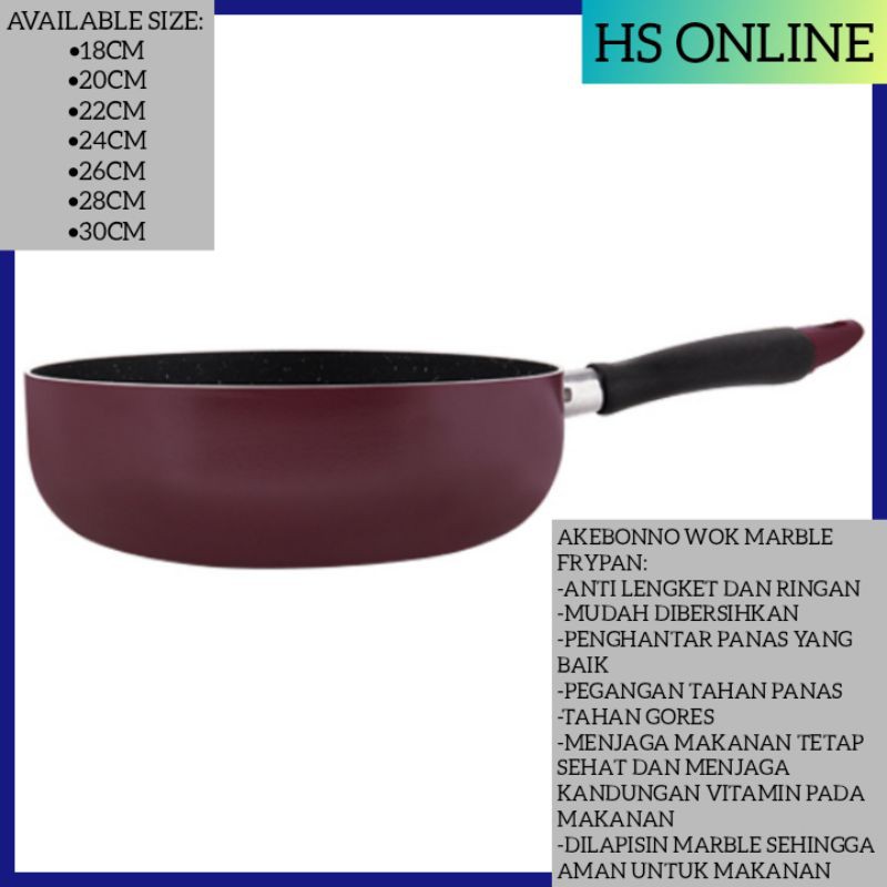 [COD FREEONG] WAJAN PENGGORENGAN WOK AKEBONNO ANTI LENGKET/ WAJAN KERAMIK MARBLE ANTI LENGKET