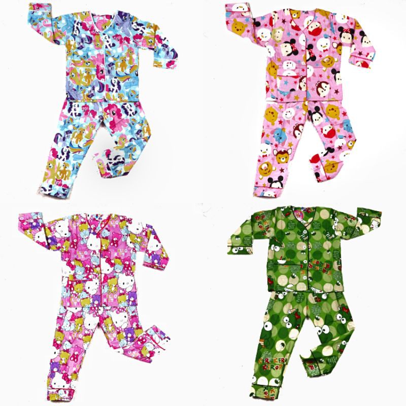 SETELAN BAJU TIDUR PIYAMA KATUN ANAK 2-7 TAHUN MOTIF RANDOM CELANA PANJANG LENGAN PANJANG