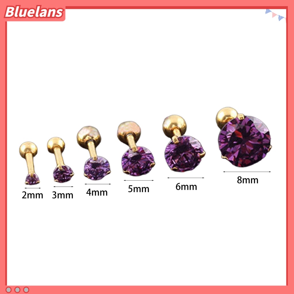 Anting Stud Cubic Zirconia 3 Cabang Bahan Stainless Steel Anti Alergi Untuk Harian
