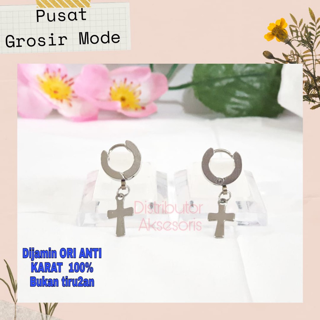 Anting Salib Titanium ANTI KARAT SELAMANYA PGM AT20