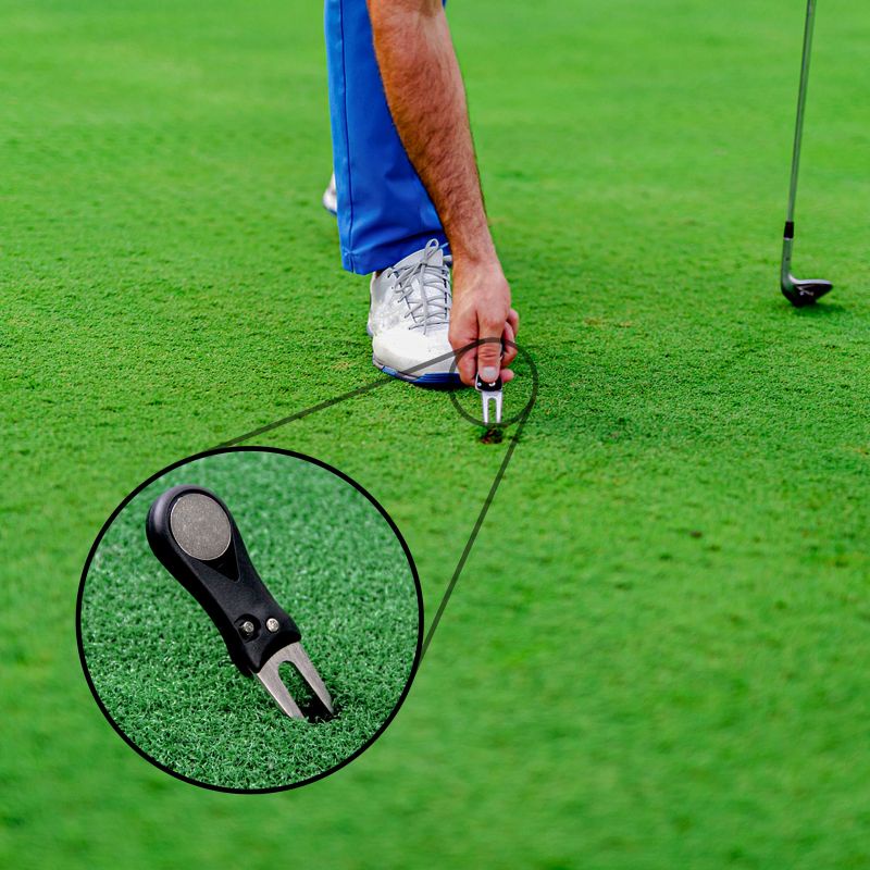 Stainless Steel Golf lapangan Divot Repair Fork Tool - Fork Ball Marker Tool - Hitam