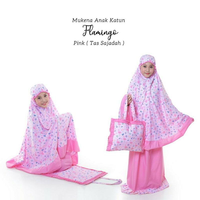 MUKENA ANAK KATUN FLAMINGO PINK TAS SEJADAH MUKENA ANAK FLAMINGO